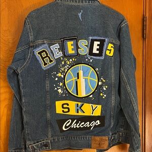 Stylish Blue Denim Jacket with Graphic Design REESE SKY CHIGAGO